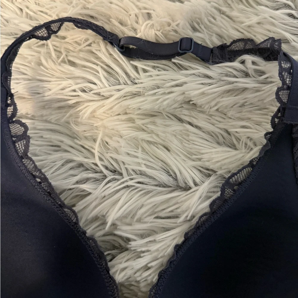 Aerie Floral Lace Underwire Halter Navy Bra - Picture 3 of 5